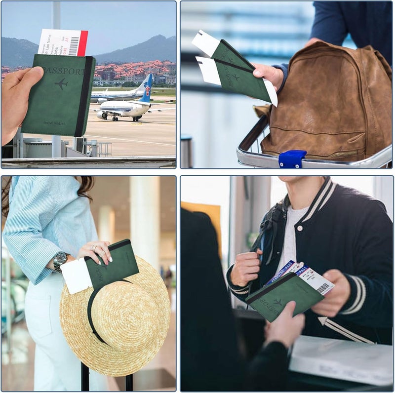 KAOBAN Passport Holder, Passport Cover with Credit Card Slot and Boarding Pass Slot Combo, Passport Wallet Case Book Travel Must Have, RFID Blocking Leather Travel Accessories, Atrovirens - Image 5